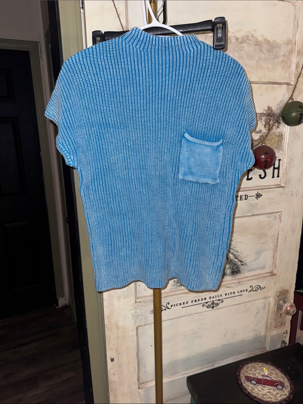 Zenana Outfitters Light Blue Crewneck Sweater with Pocket